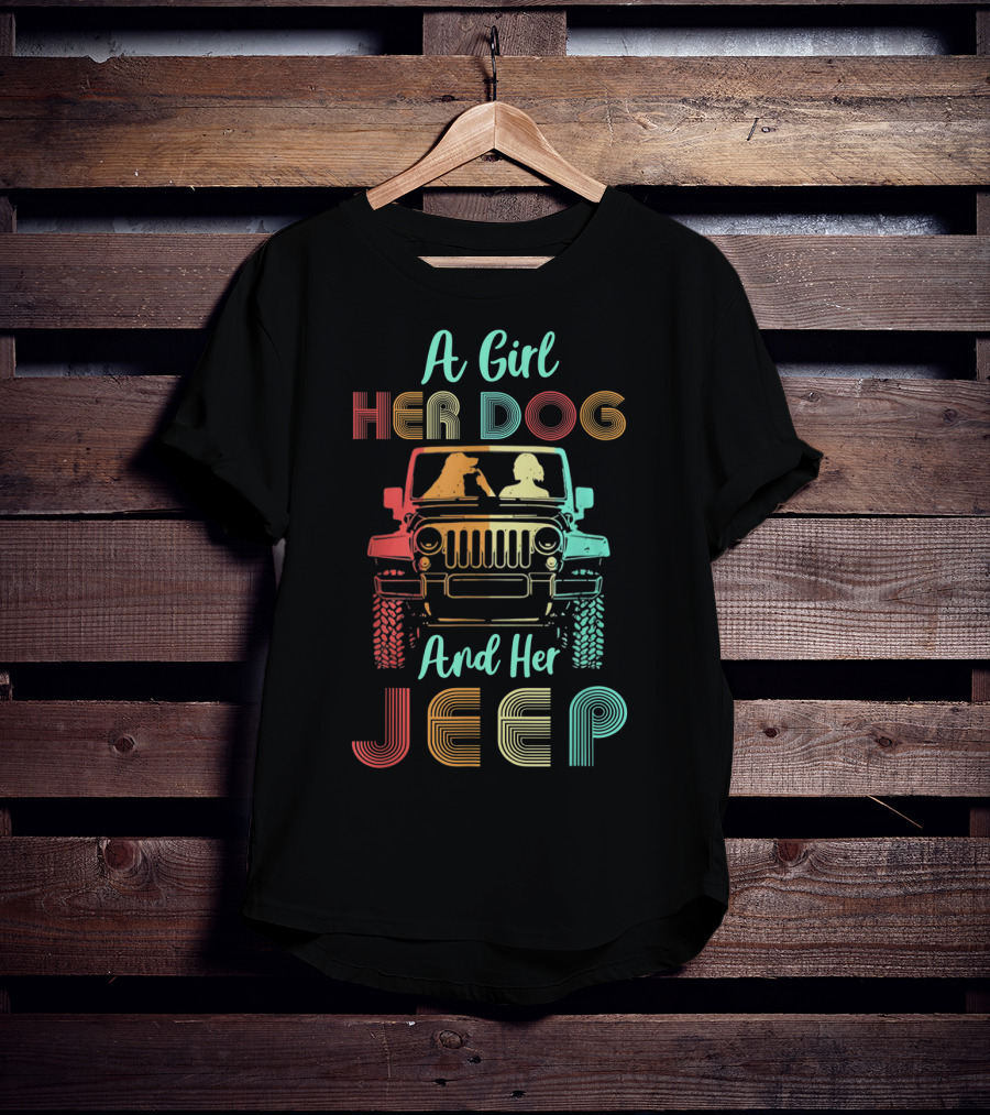 A Girl Her Dog And Her Jeep Vintage Adventure T-Shirt