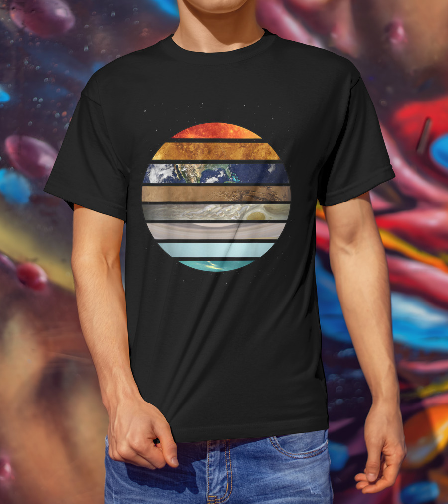 Amazing Planet Great Astronomy Solar System Stripes T-Shirt