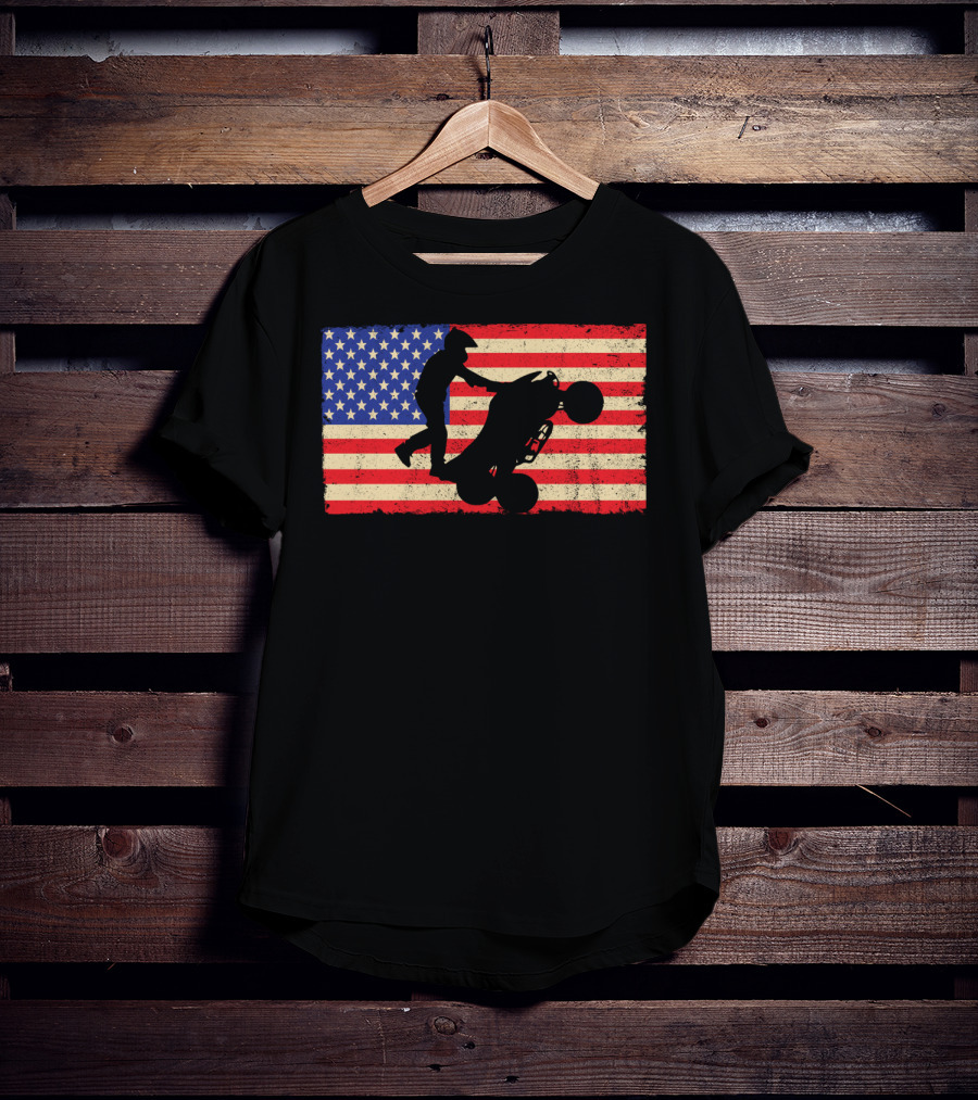 American Flag ATV Rider Wheelie Quad Bike Cool T-Shirt