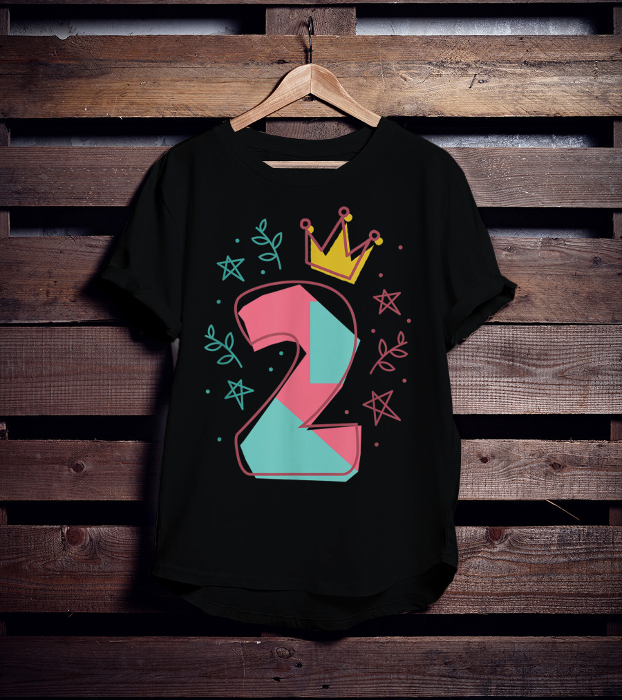 2Nd Birthday Crown Star Leaves 2 Years Old T-Shirt