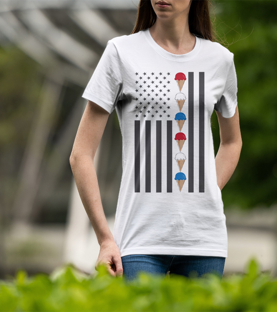 American Flag Ice Cream Cones Red White And Blue Patriotic Summer T-Shirt