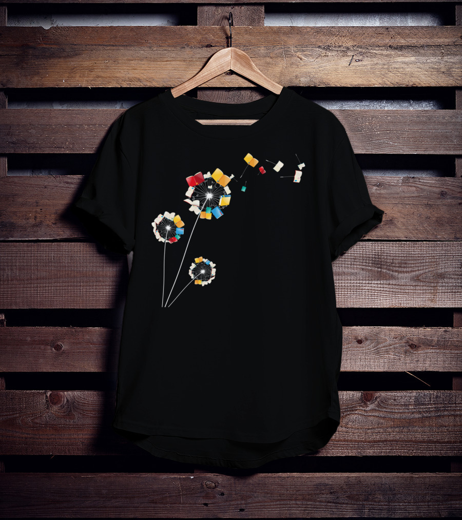 Book Flower Dandelion Funny Floral Bookworm Books As Dandelion Seeds T-Shirt