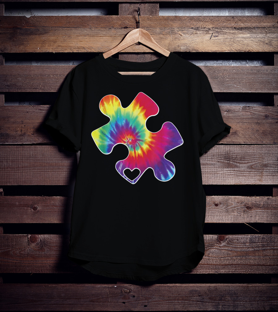 Tie-Dye Puzzle Heart Autism Awareness T-Shirt