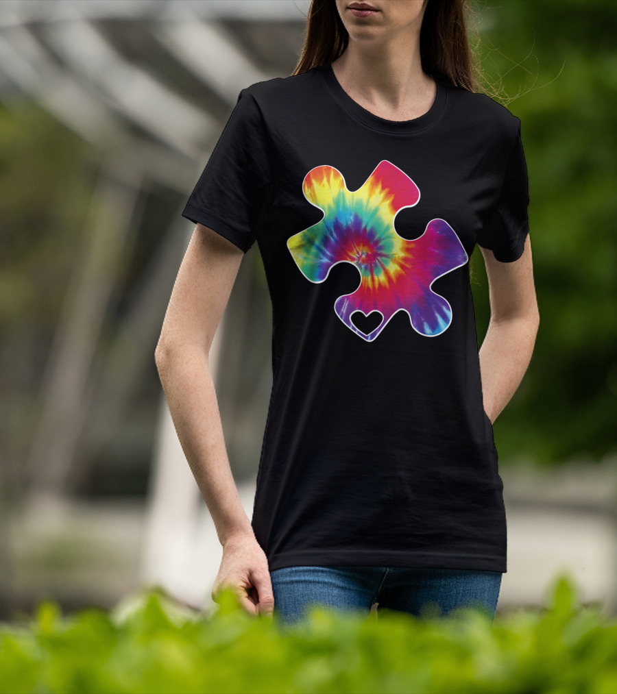 Tie-Dye Puzzle Heart Autism Awareness T-Shirt