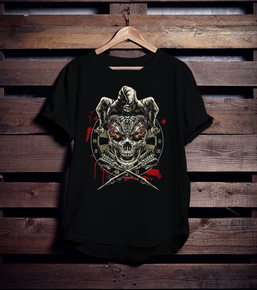 Dare You For Dartplayers Jester Skull Dartboard Red Accents T-Shirt