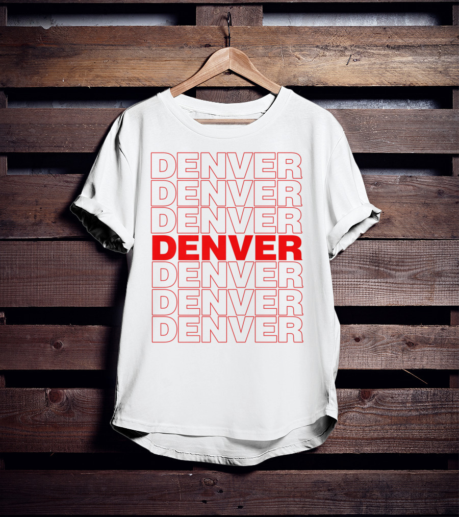 Denver Colorado Thank You Bag Style Repeated Red Lettering T-Shirt