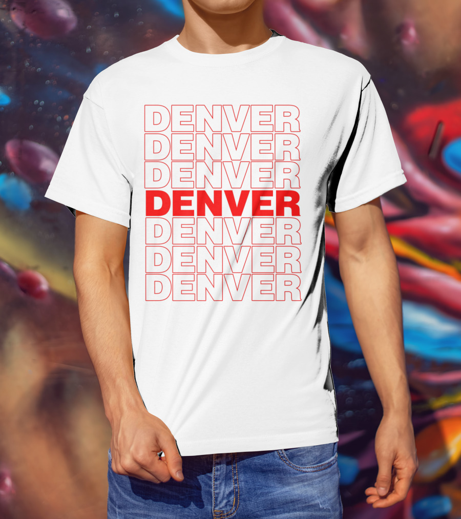 Denver Colorado Thank You Bag Style Repeated Red Lettering T-Shirt