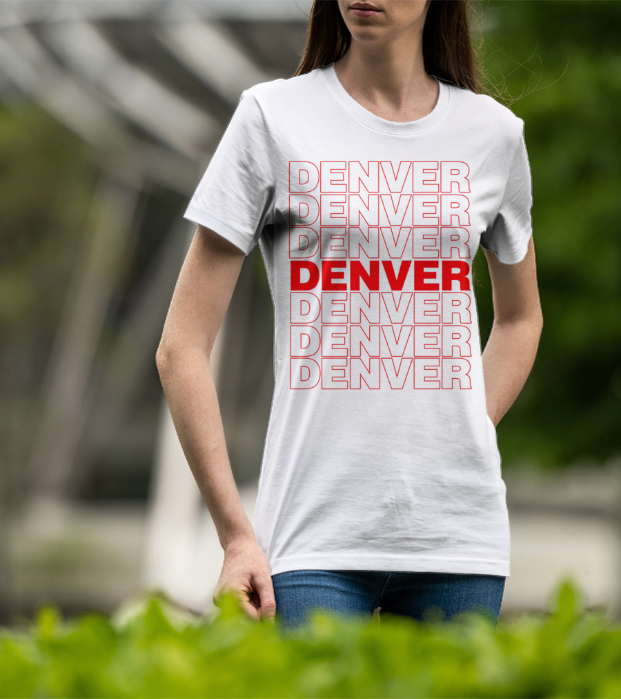 Denver Colorado Thank You Bag Style Repeated Red Lettering T-Shirt