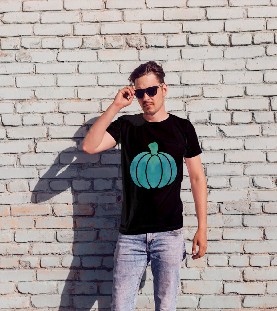 Fall Teal Pumpkin Girl Watercolor T-Shirt