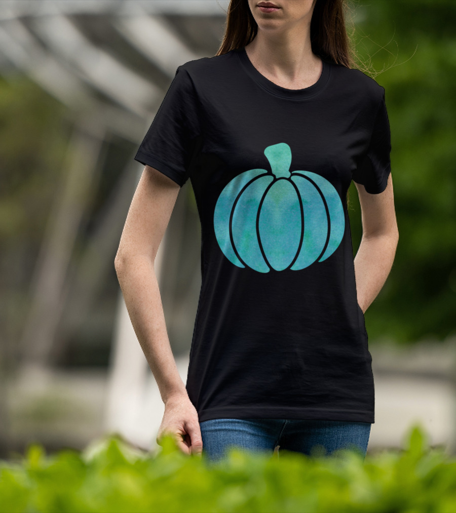 Fall Teal Pumpkin Girl Watercolor T-Shirt