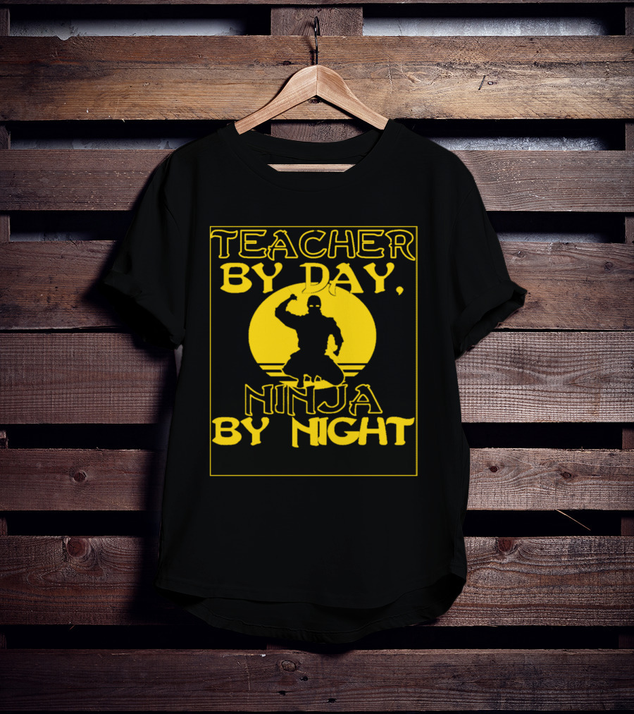 Teacher By Day Ninja By Night Silhouette Against Yellow Circle T-Shirt