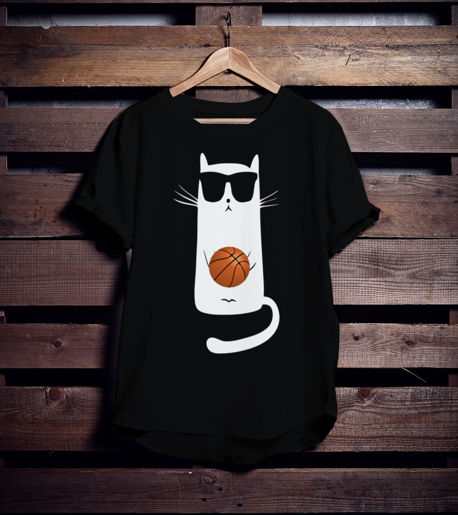 Humorous Sunglass-Wearing Cat With Basketball In Whimsical Pose T-Shirt