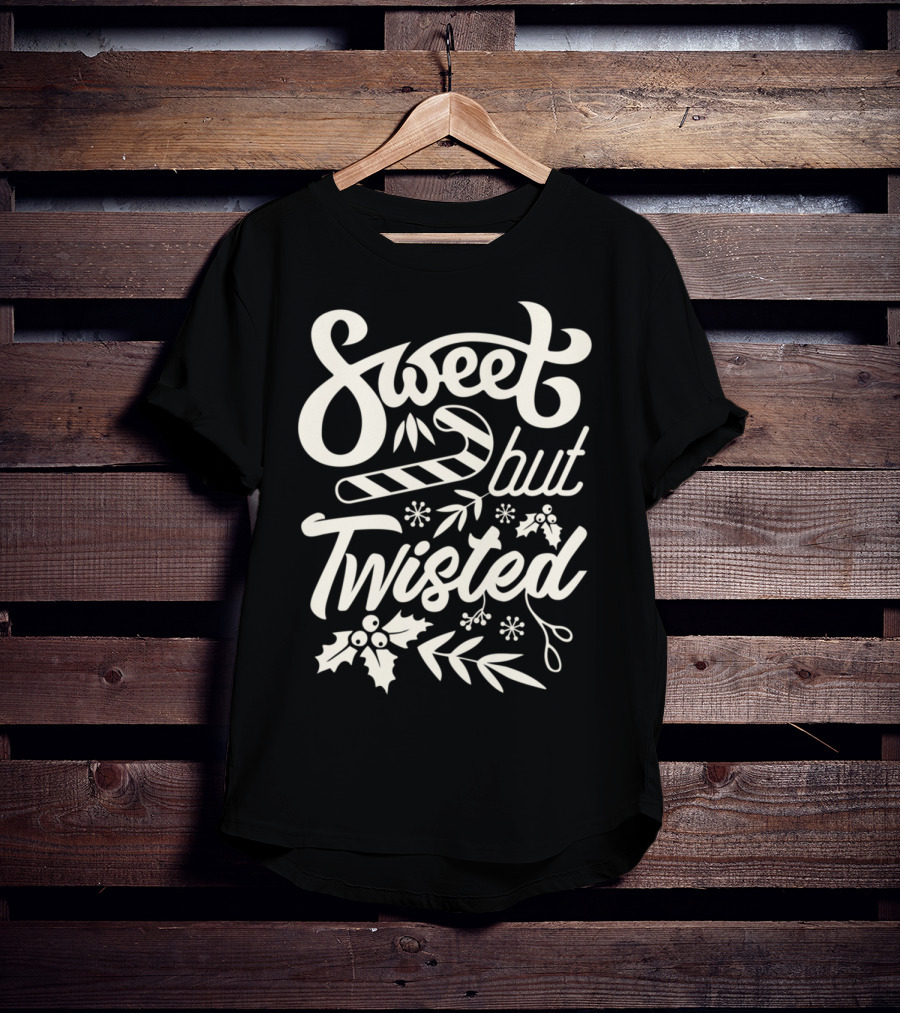 Sweet But Twisted Funny Christmas Party Candy Cane And Holly T-Shirt