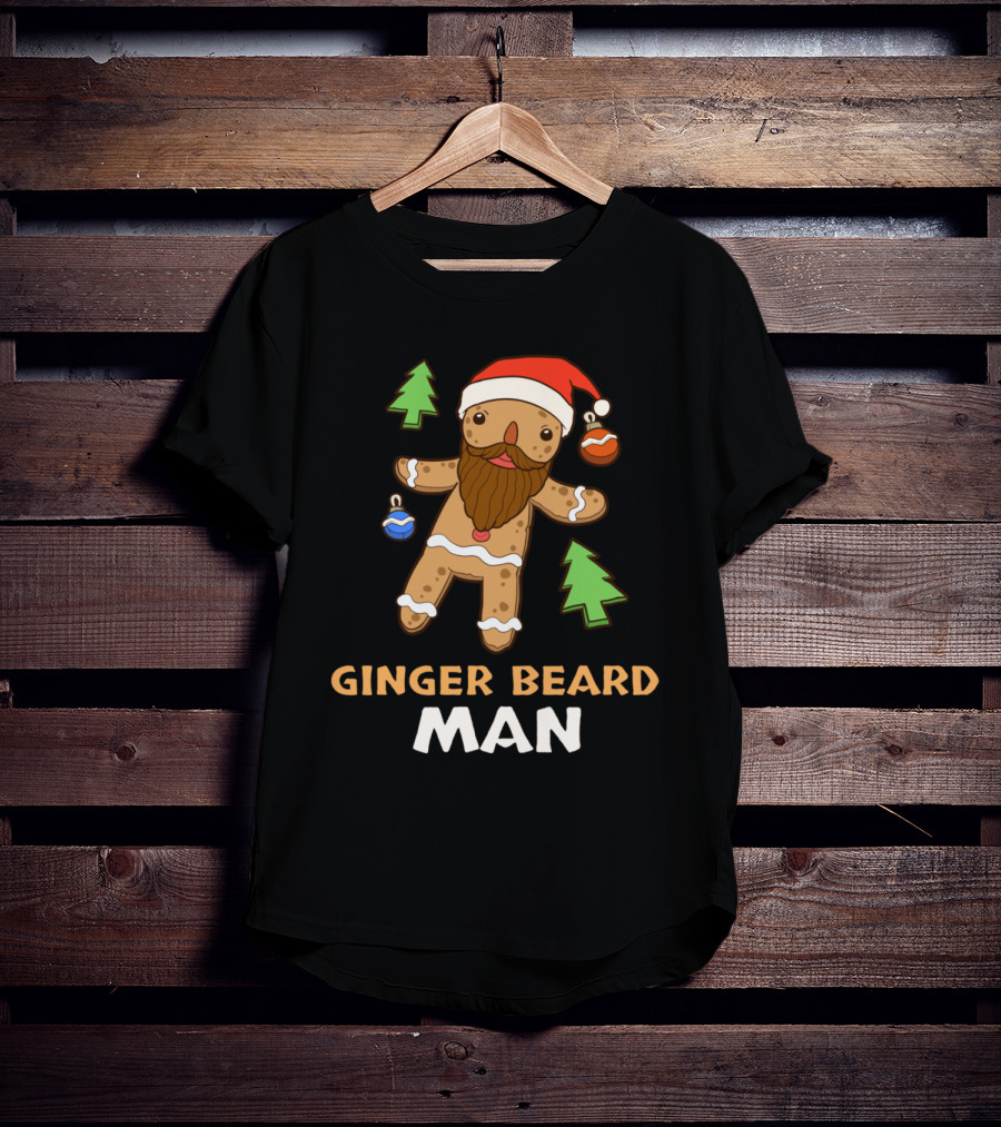 Ginger Beard Man Christmas Gingerbread With Santa Hat And Ornaments T-Shirt