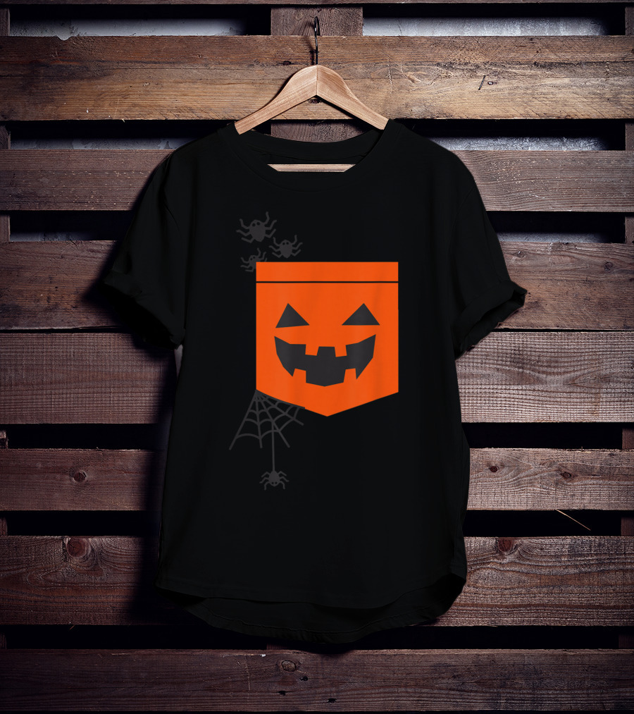 Happy Halloween Pumpkin With Spiderweb And Creepy Faces T-Shirt