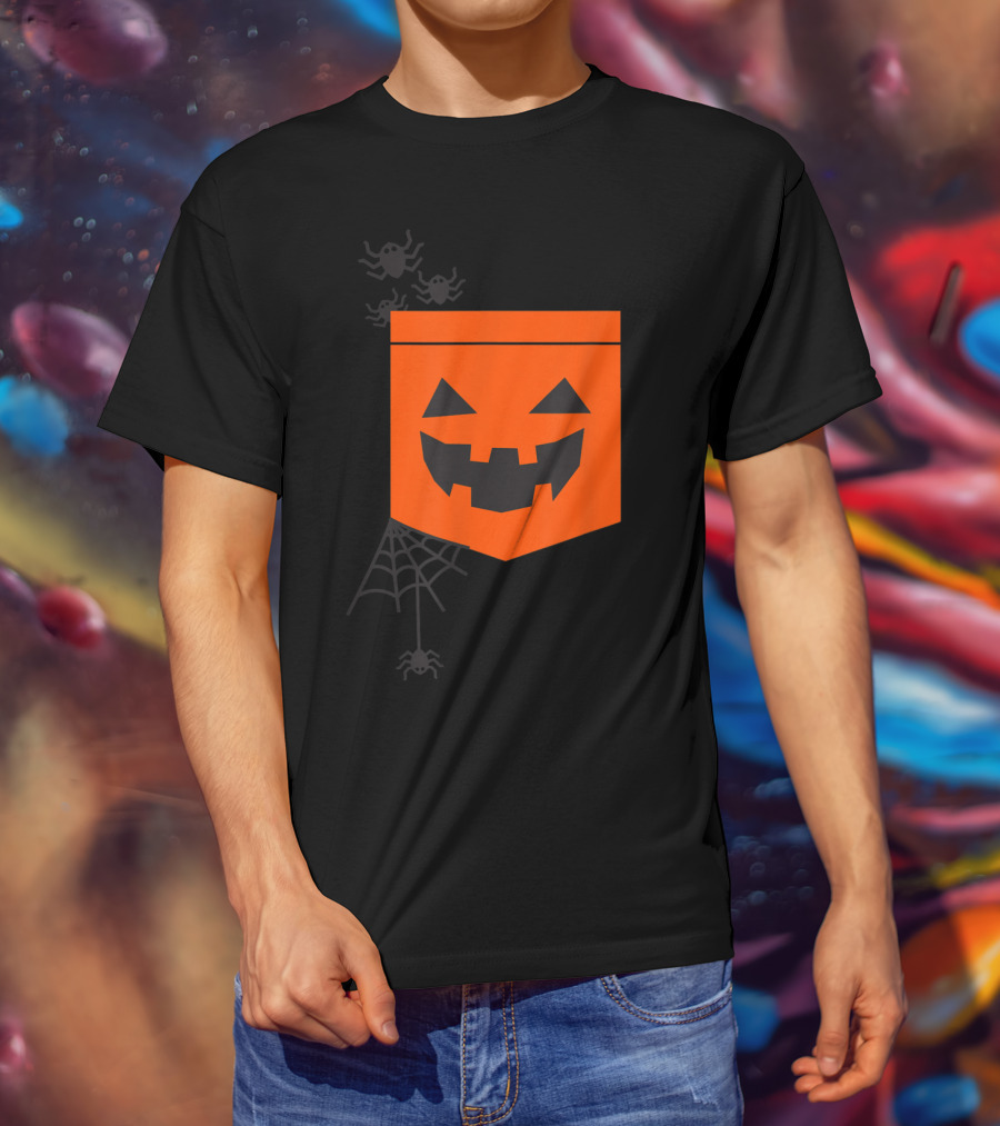 Happy Halloween Pumpkin With Spiderweb And Creepy Faces T-Shirt