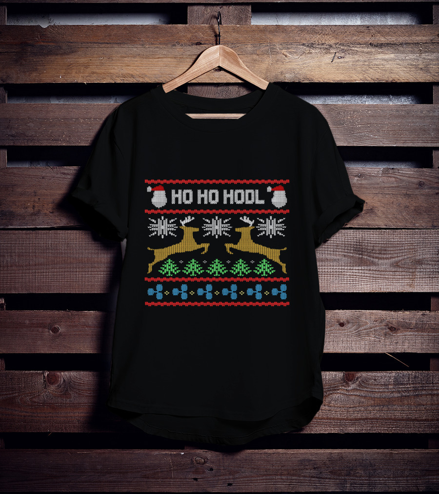 Ho Ho Hodl Ripple Christmas Ugly Sweater Reindeer Snowflakes T-Shirt