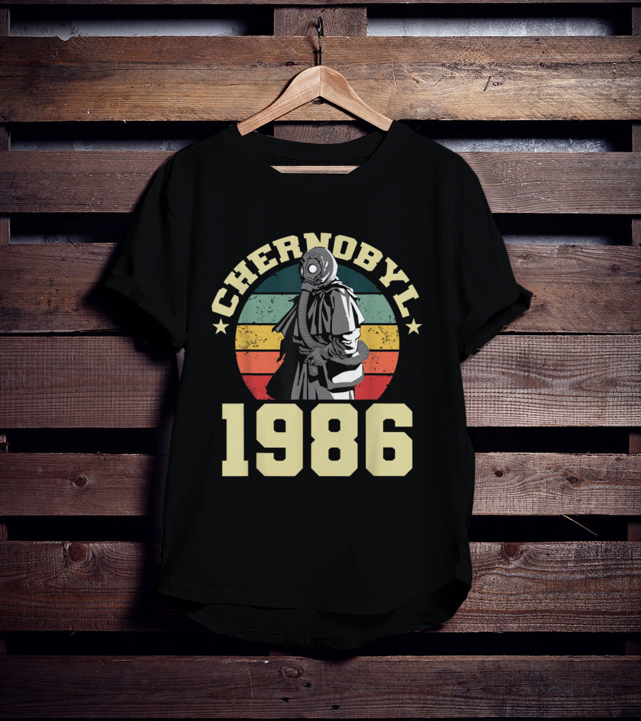 Chernobyl 1986 Vintage Gas Mask Retro Stripes T-Shirt