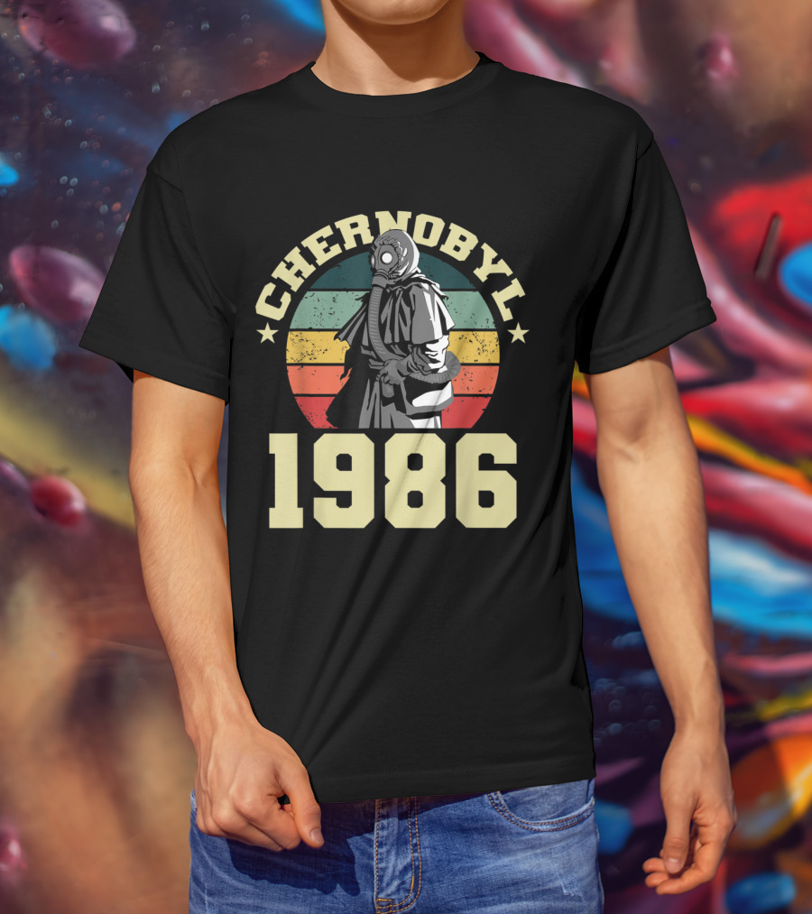 Chernobyl 1986 Vintage Gas Mask Retro Stripes T-Shirt