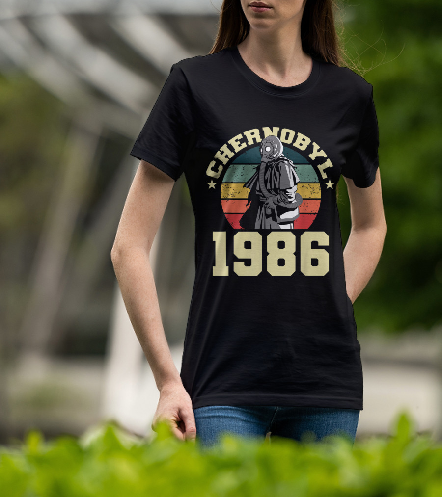 Chernobyl 1986 Vintage Gas Mask Retro Stripes T-Shirt