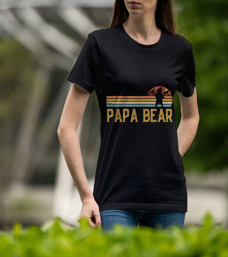 Papa Bear Vintage Sunset Bear T-Shirt