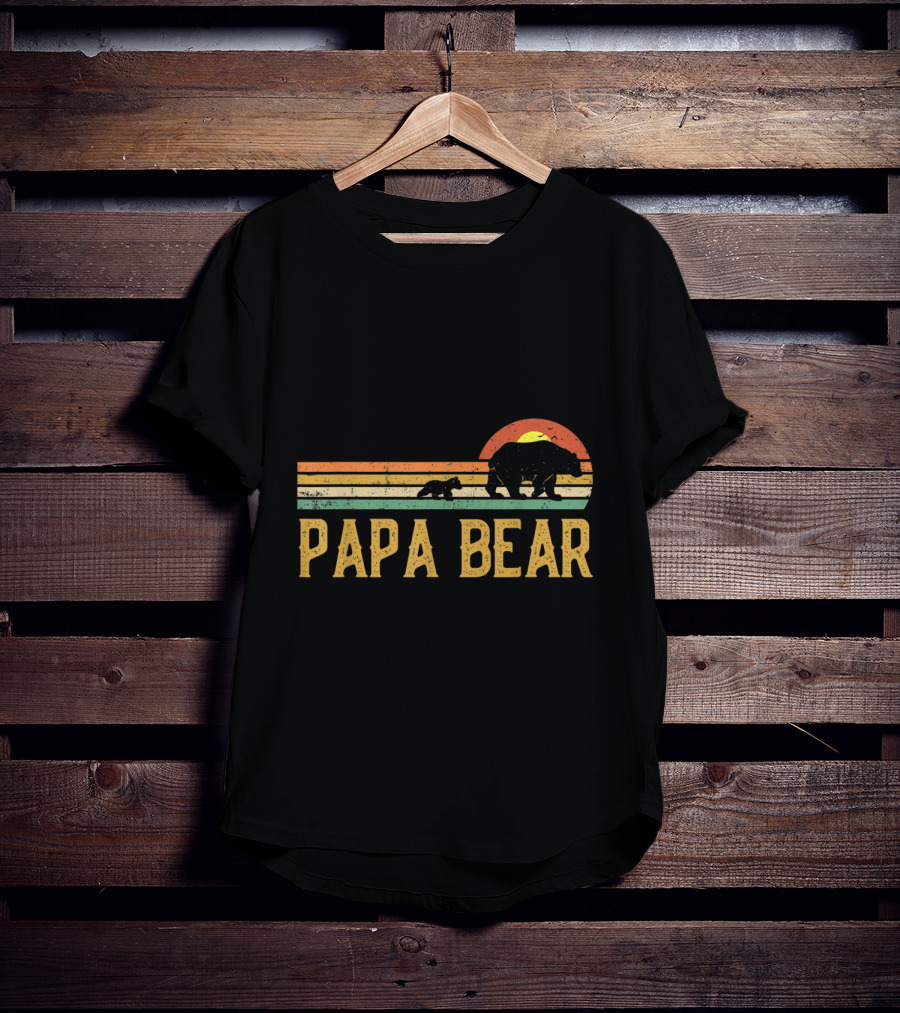 Vintage Papa Bear Daddy Retro Sunset Wildling Dad Bear 2Klog T-Shirt