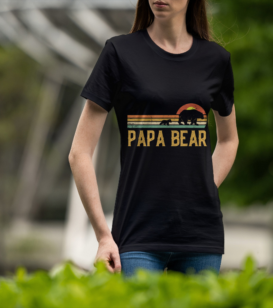 Vintage Papa Bear Daddy Retro Sunset Wildling Dad Bear 2Klog T-Shirt