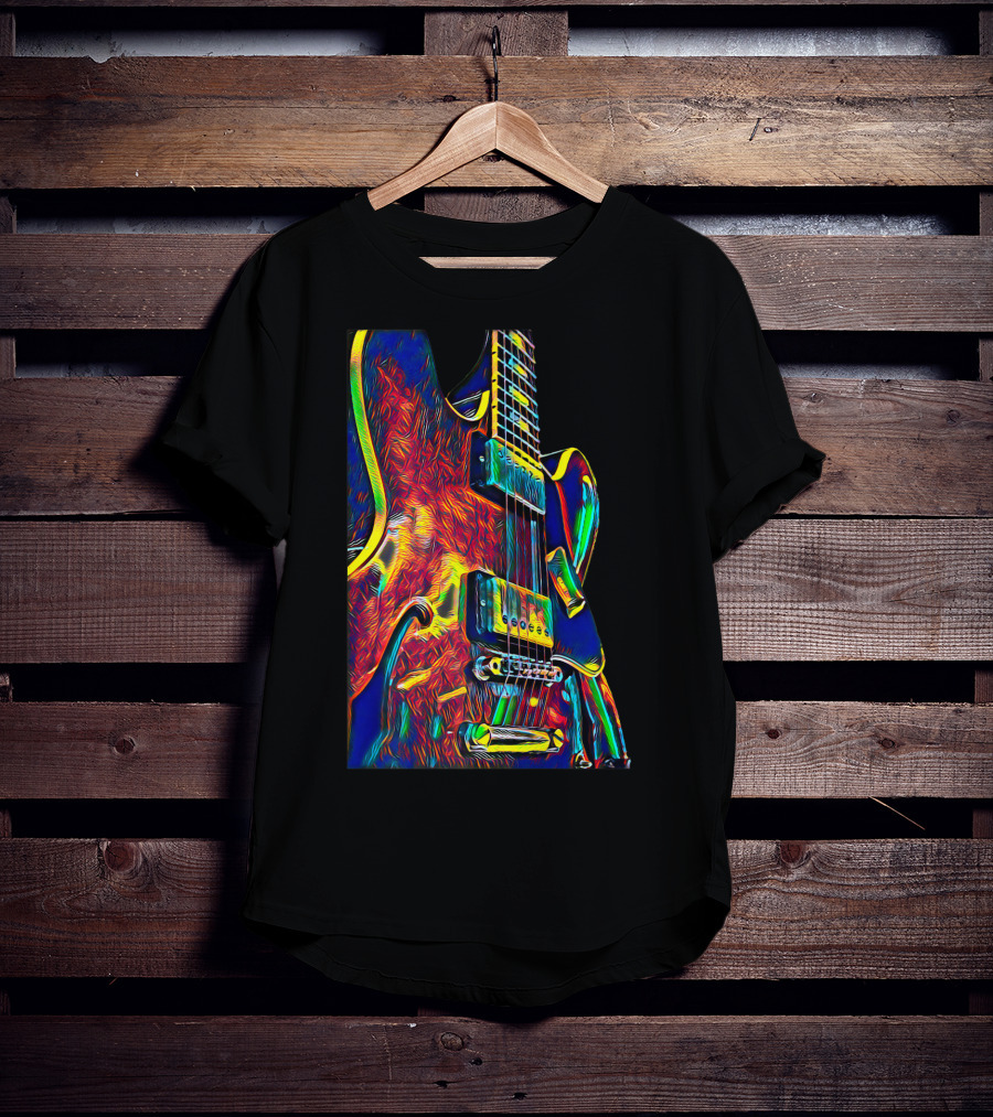 Electric Guitar Psychedelic Color Art Musician T-Shirt