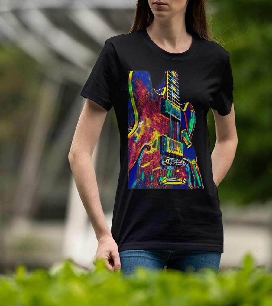 Electric Guitar Psychedelic Color Art Musician T-Shirt