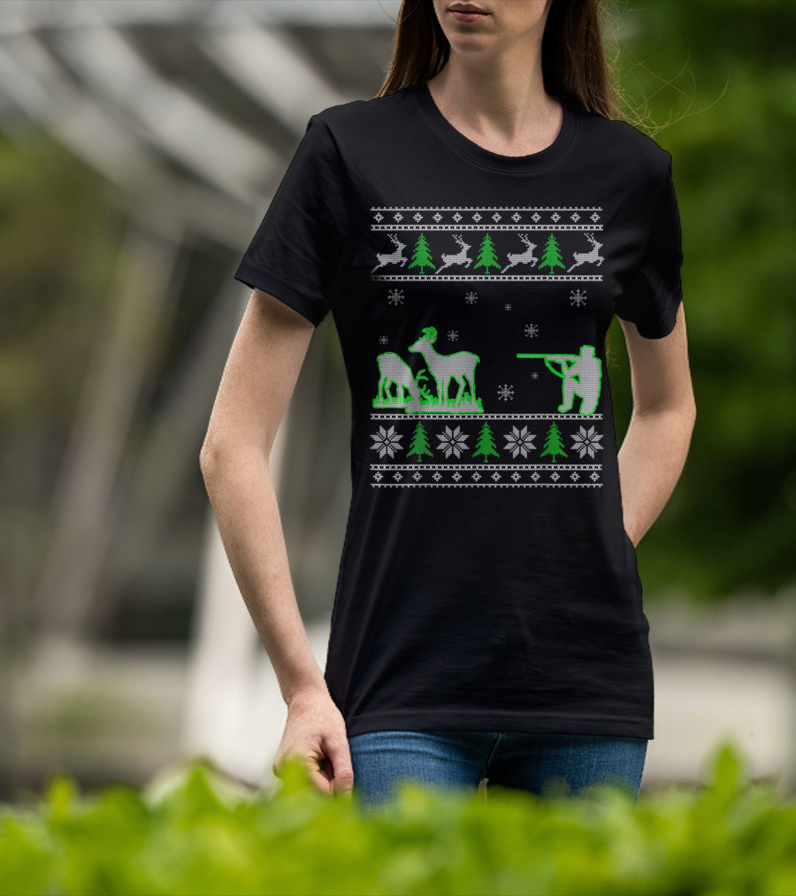 Funny Ugly Christmas Sweater Hunting Deer Hunters T-Shirt
