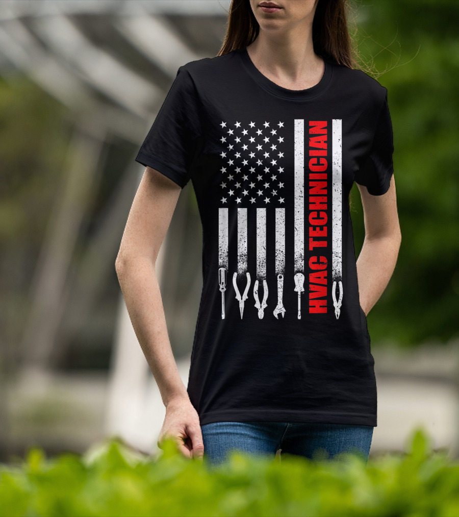 Hvac Technician American Flag With Tools T-Shirt