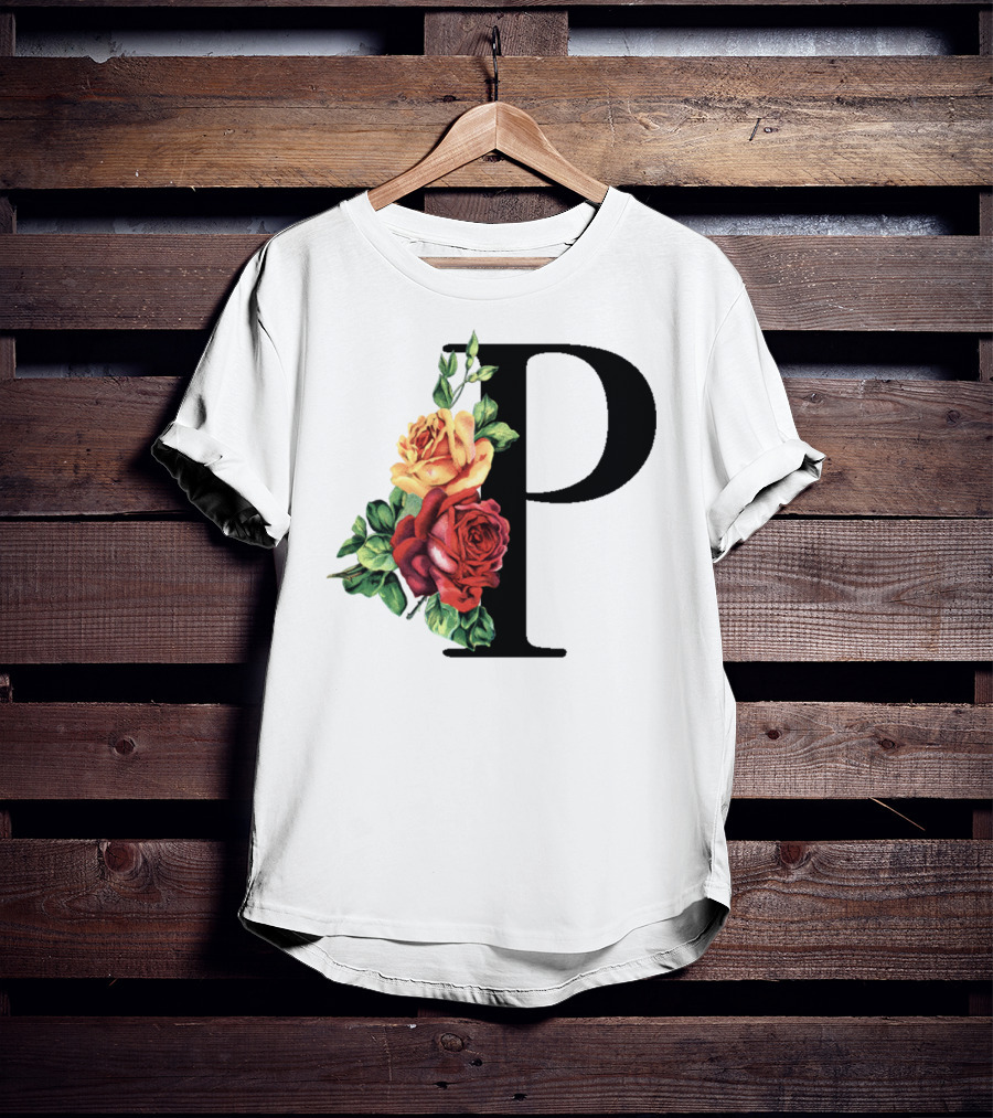 P Monogram Rose Floral Initial T-Shirt