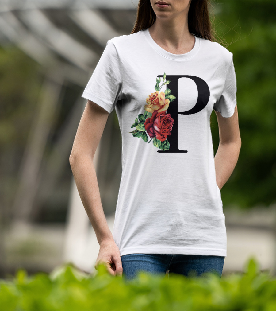 P Monogram Rose Floral Initial T-Shirt