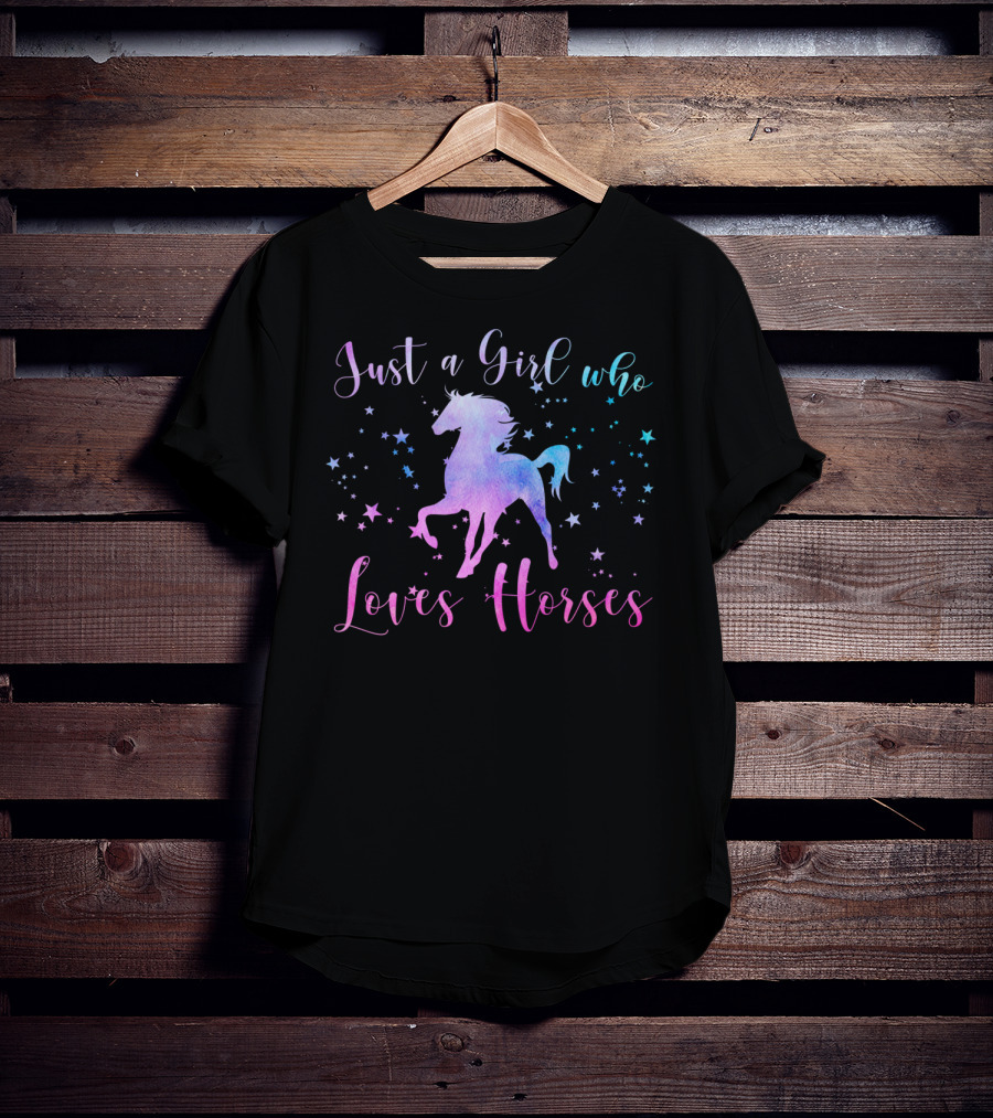 Just A Girl Who Loves Horses With Stars And Colorful Horse T-Shirt