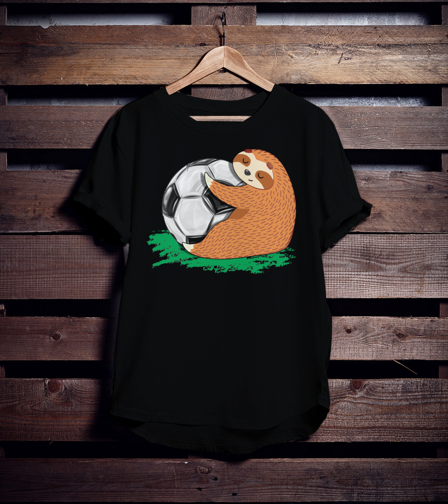 Lazy Sloth Soccer Lover Team Ball Sport Hugging Giant Soccer Ball T-Shirt