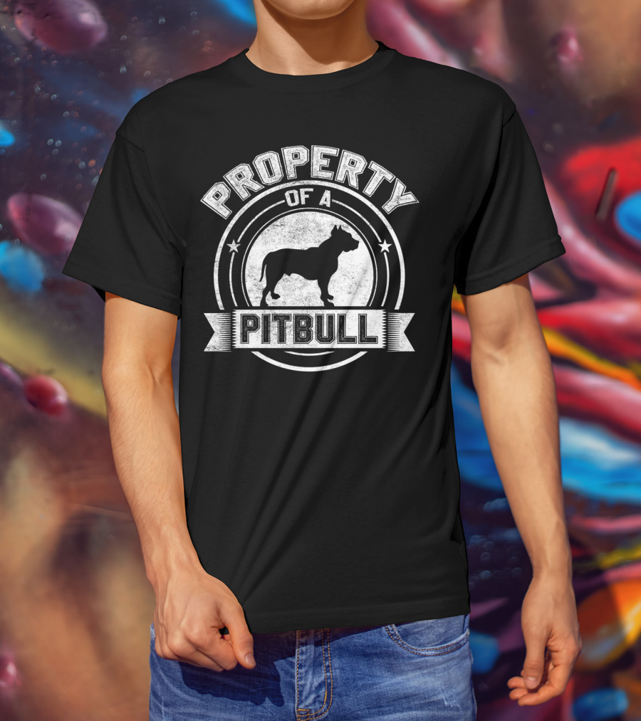 Property Of A Pitbull Bold Vintage Style Circular Emblem T-Shirt