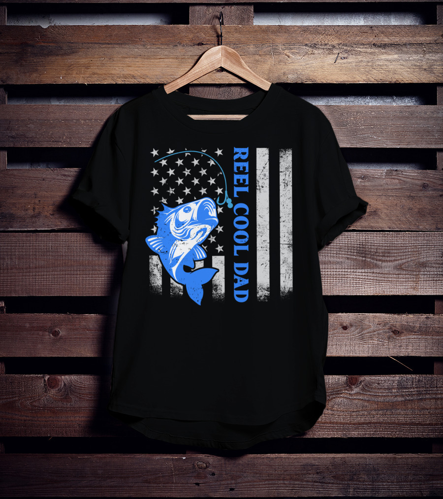 Reel Cool Dad Funny Fishing American Flag Fish T-Shirt