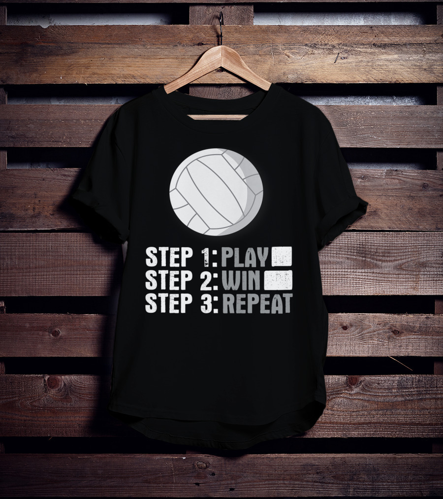 Step 1 2 3 Play Win Repeat Volleyball Athlete 7Q T-Shirt