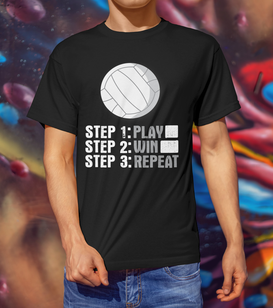 Step 1 2 3 Play Win Repeat Volleyball Athlete 7Q T-Shirt
