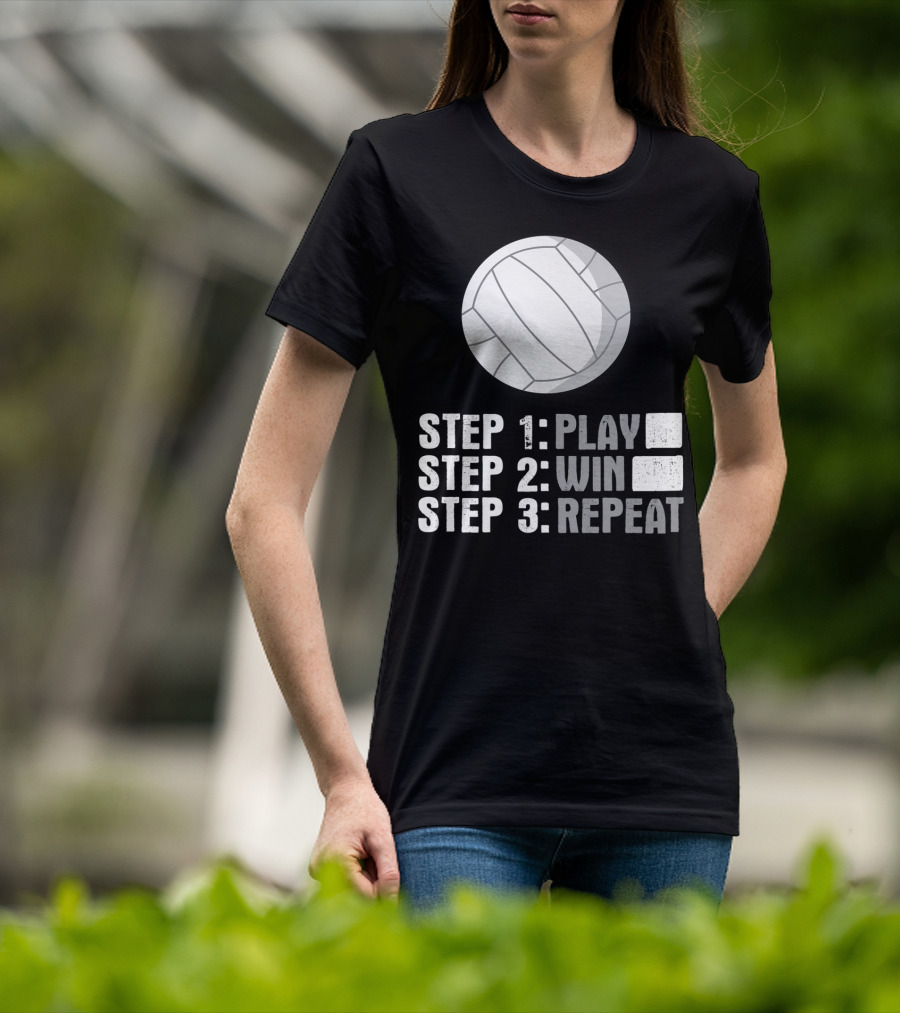 Step 1 2 3 Play Win Repeat Volleyball Athlete 7Q T-Shirt