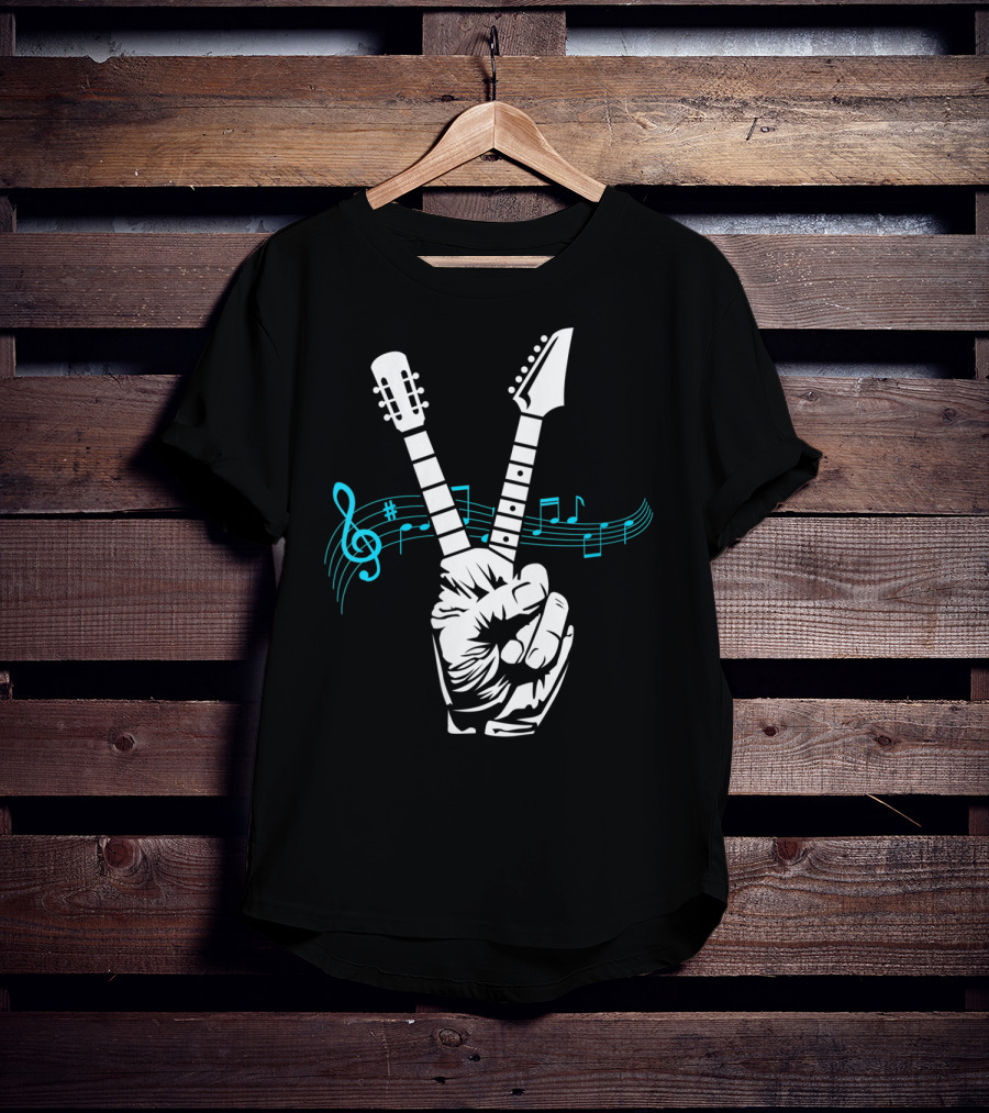 Peace Sign Musical Electric Acoustic Guitar Fusion T-Shirt