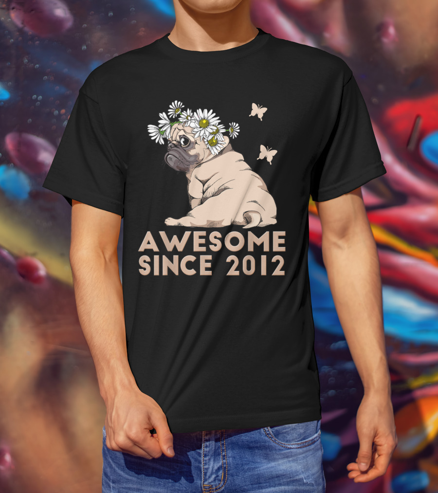Awesome 8th Bday Puppy Pug Dog Since 2012 T-Shirt