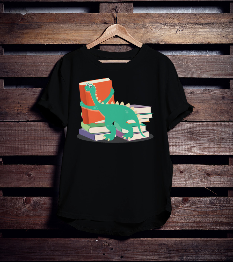 Cute Dinosaur Hugging Books For Bookish Literary Nerds T-Shirt
