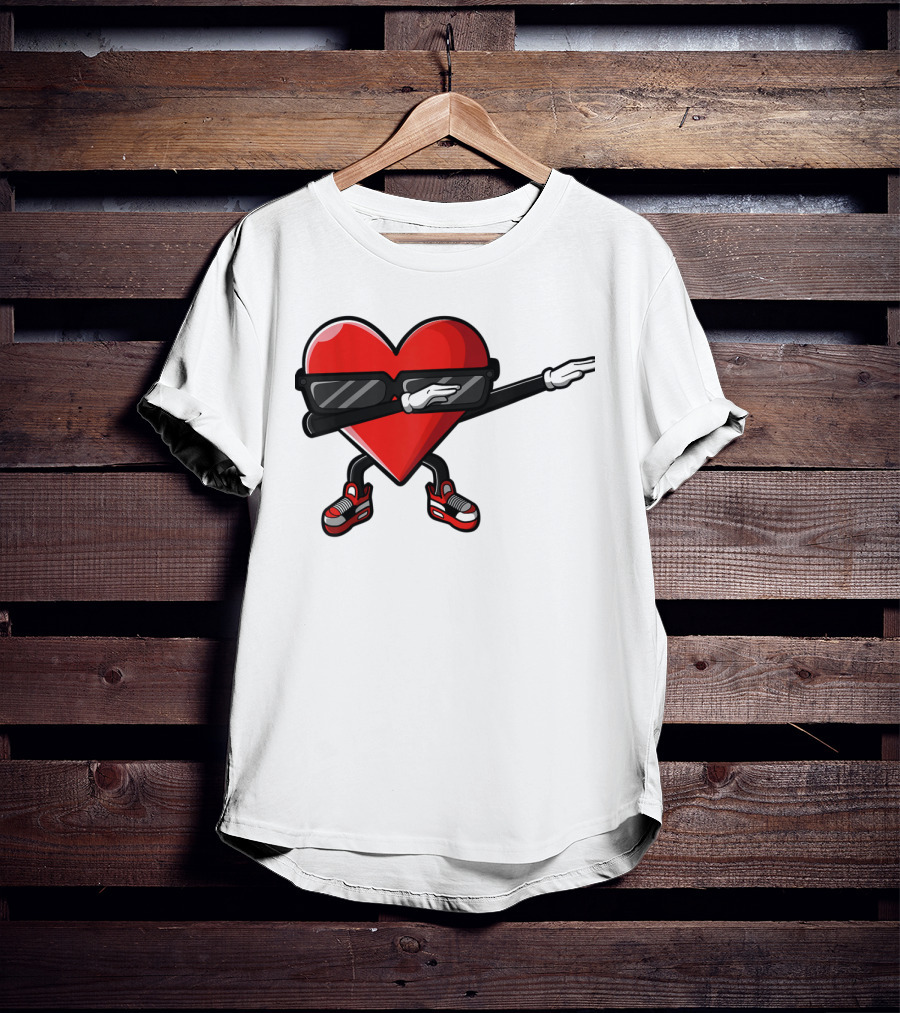 Dabbing Heart Funny Cute Valentines Day With Sneakers And Shades T-Shirt