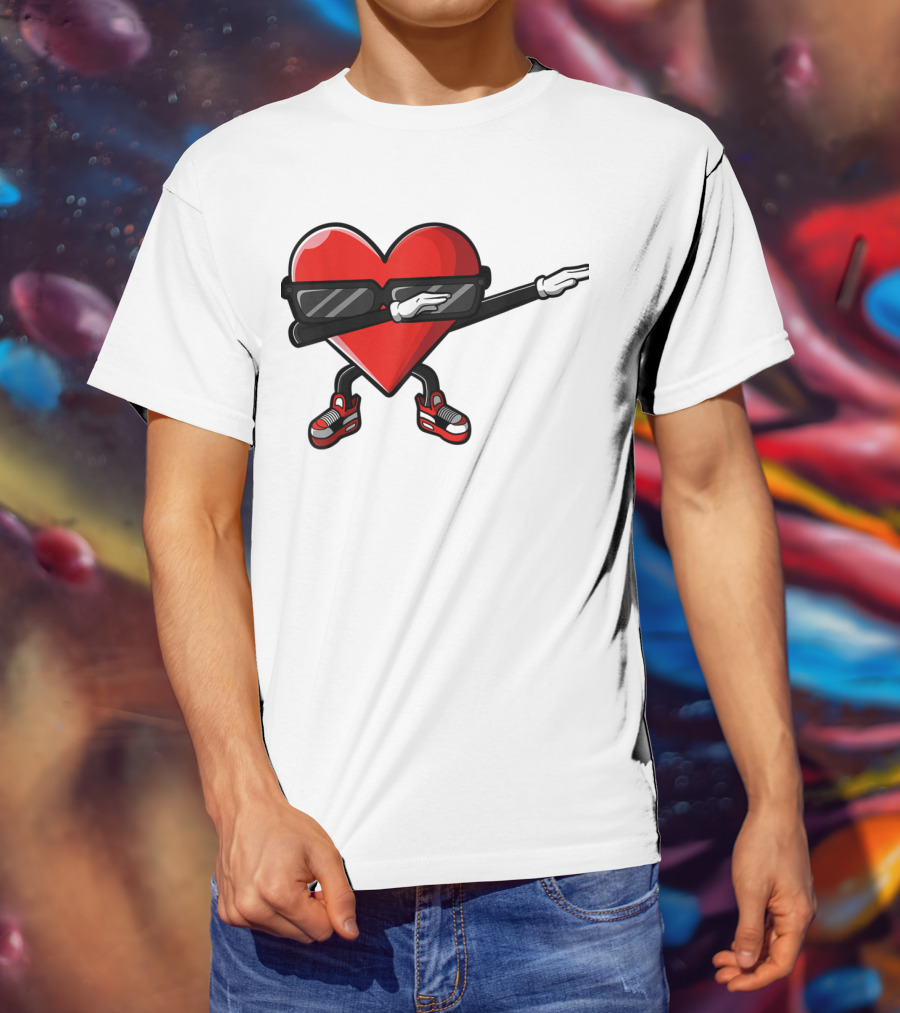 Dabbing Heart Funny Cute Valentines Day With Sneakers And Shades T-Shirt