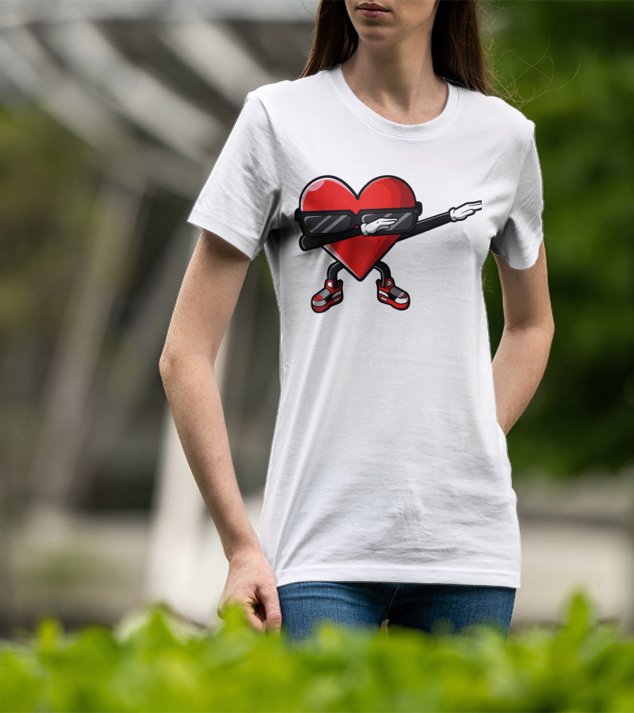 Dabbing Heart Funny Cute Valentines Day With Sneakers And Shades T-Shirt