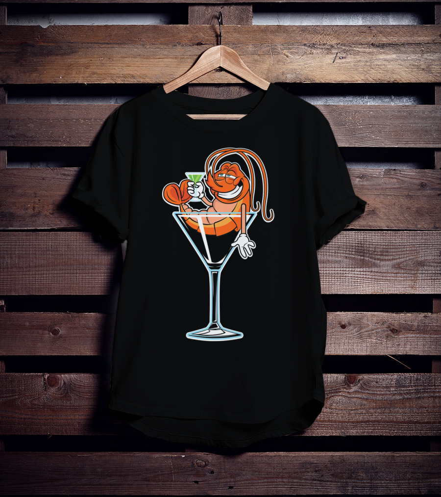 Drunk Shrimp Relaxing In Martini Glass With Cocktail Drink T-Shirt