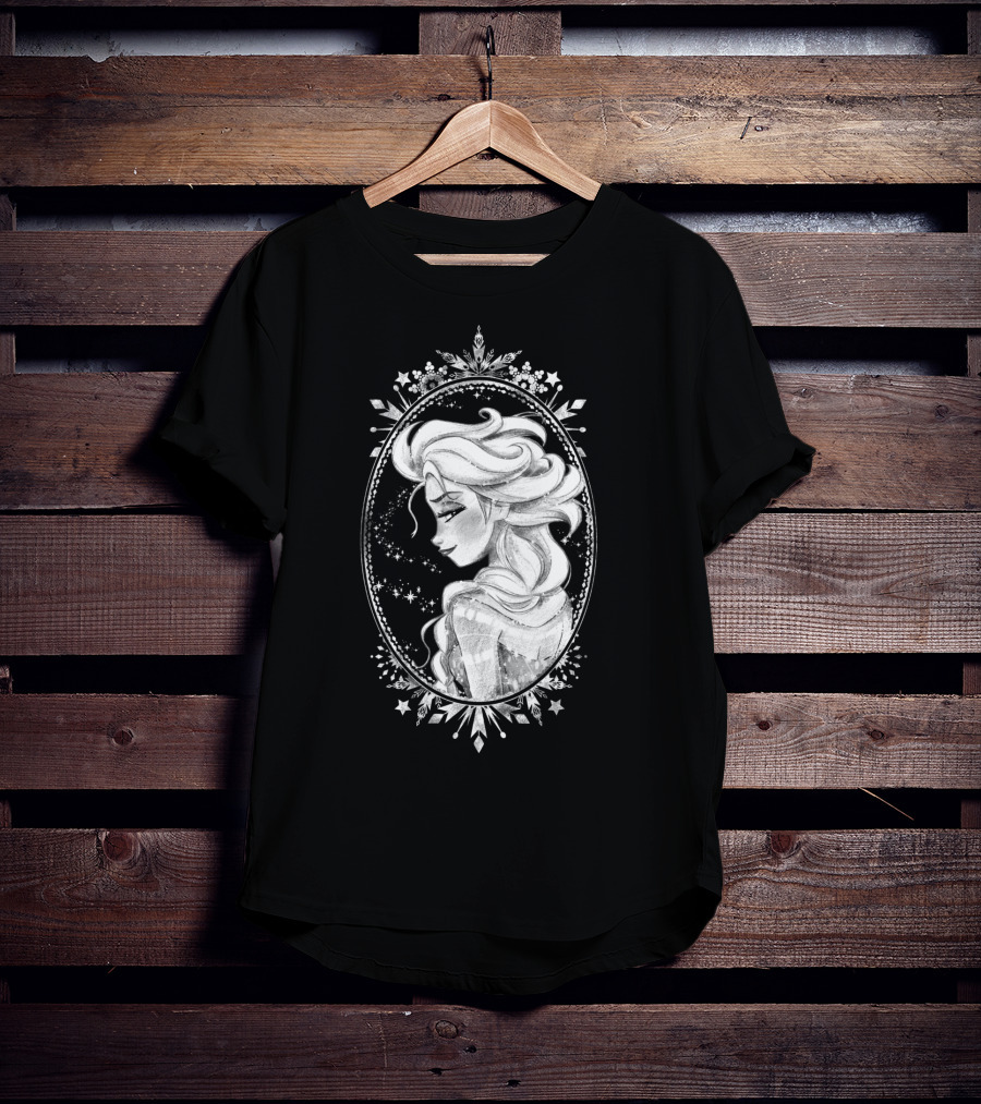 Disney Frozen Elsa Sketch Portrait Snowflakes Oval Frame T-Shirt