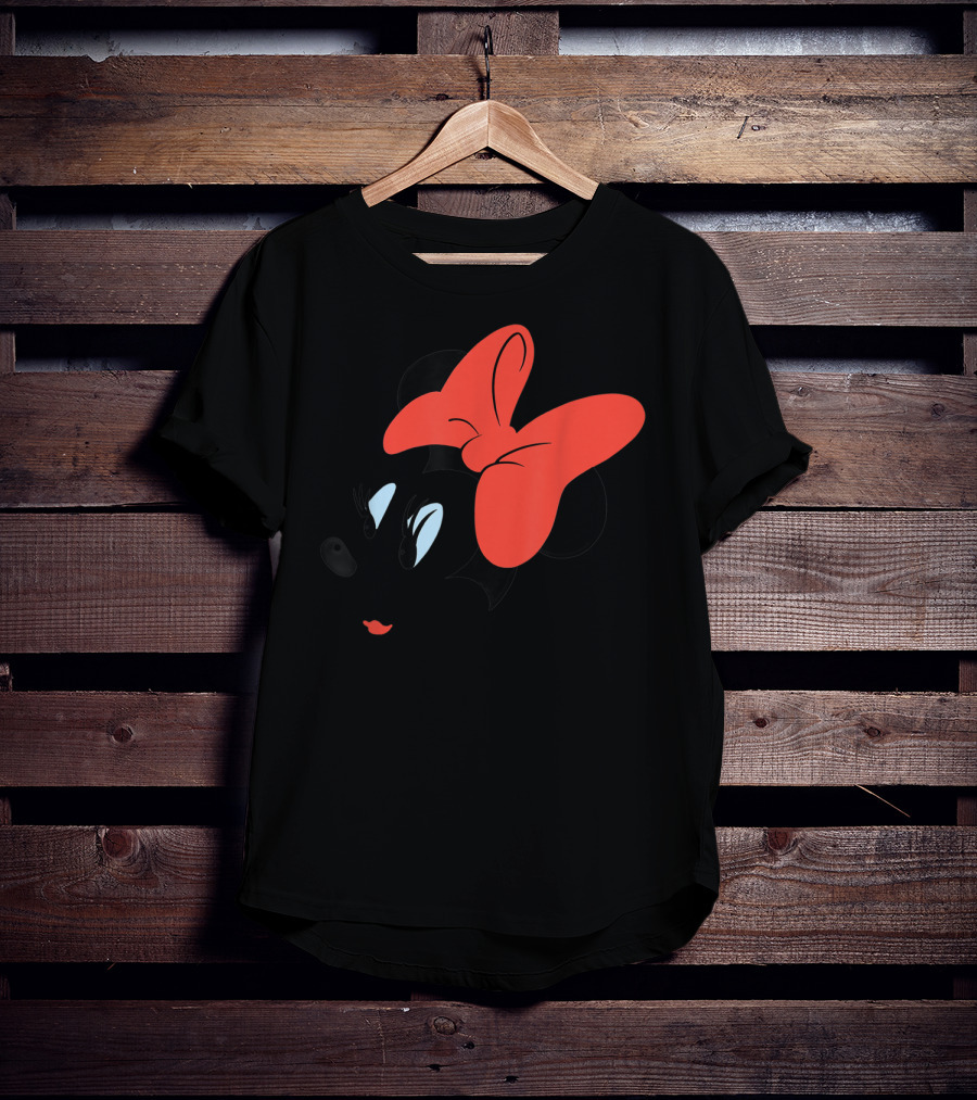 Disney Minnie Mouse Face Red Bow Sketch T-Shirt