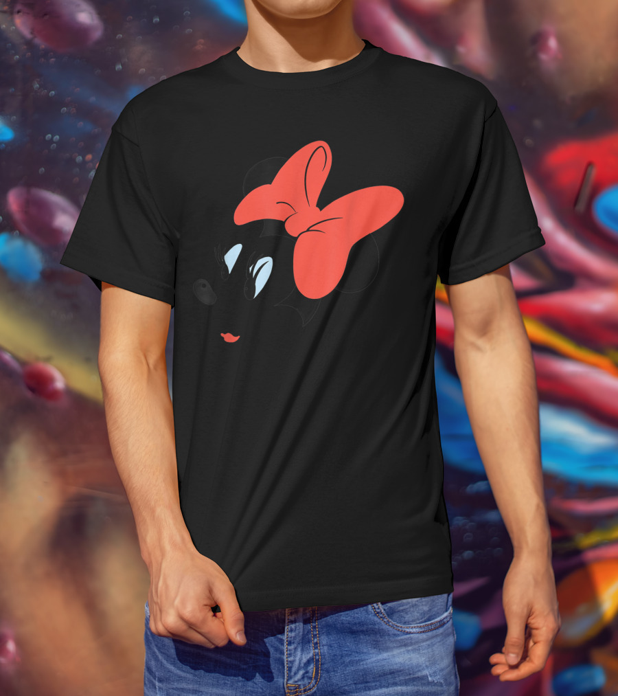 Disney Minnie Mouse Face Red Bow Sketch T-Shirt